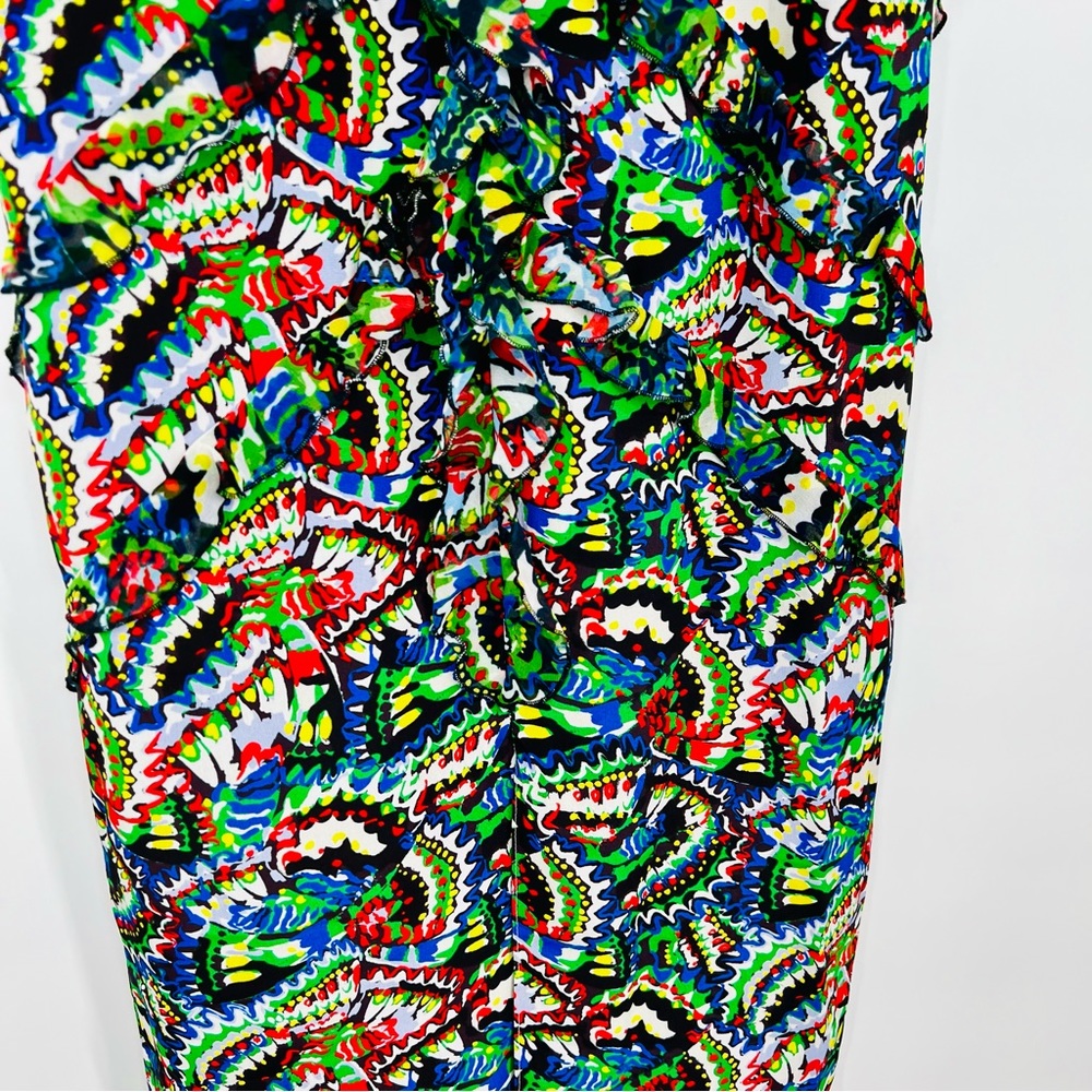 NWT Saloni Dana Silk Crepe Ruffle Floral Bodycon Midi Dress Holi Marina Beaded 2 - Picture 6 of 11